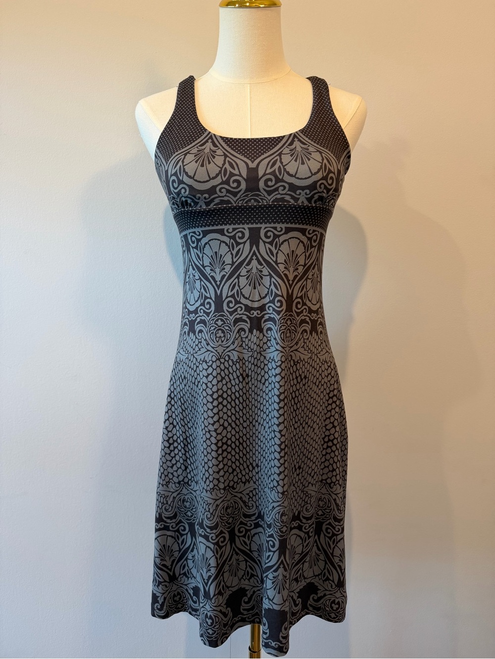 Prana Black and Gray Patterned Tank Dress